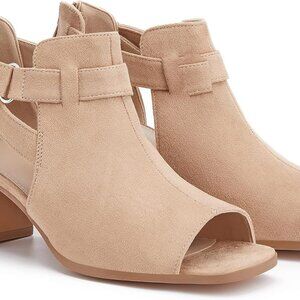 Womens Peep Toe Heels Faux Suede Chunky Heel Shoes Open Toe Zipper Size 9